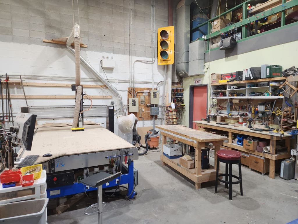 Woodworking tools and project workspace